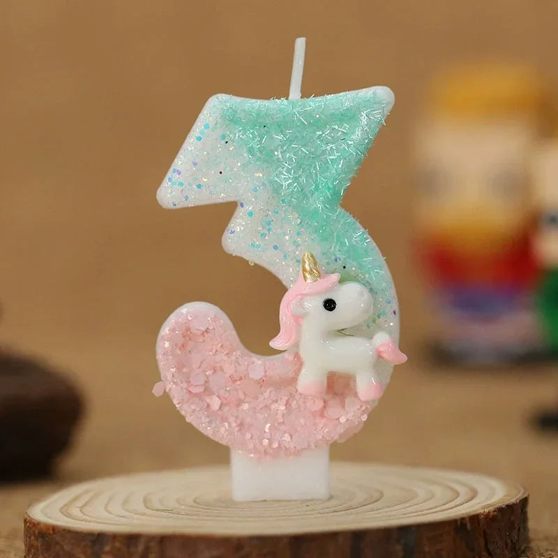 Birthday Candle 0-9 Number Birthday Party Cake Candle Pink Unicorn Birthday Candles for Cake Blue Children's Birthday Decor