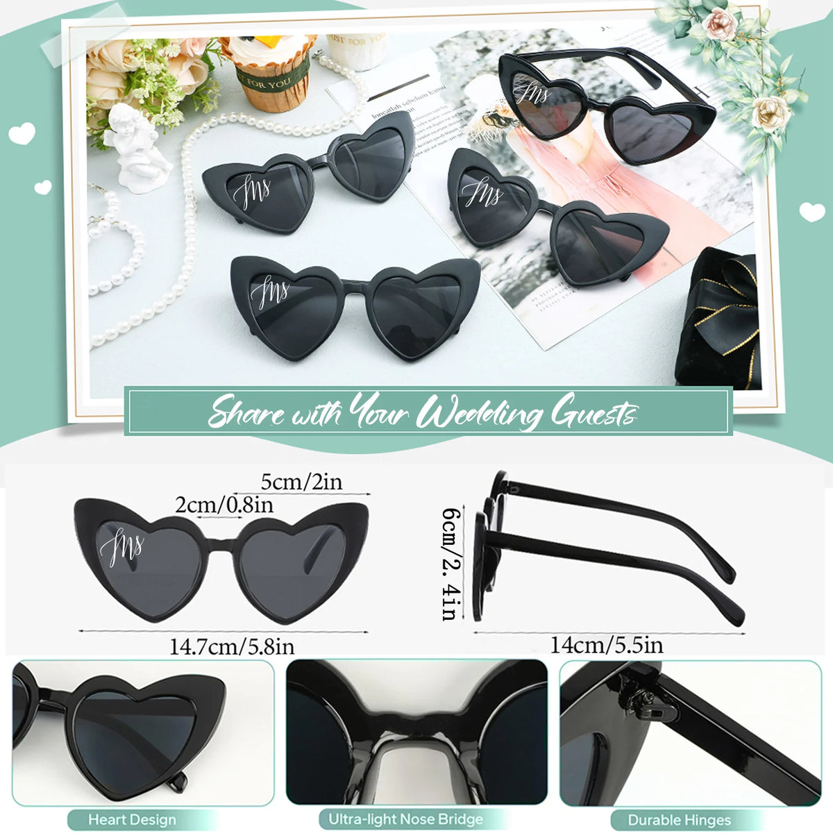 12-120 Pcs Wedding Heart Sunglasses Mr/Ms Bride Glasses Wedding Gift for Guest Bridesmaid Heart Glasses Just Married Party Favor
