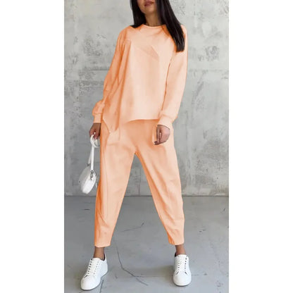 Autumn Winter Solid Color Casual Loose Irregular Long Sleeve Hoodie Women's Suit Fashion Simple Harun Pants Female 2 Piece Set