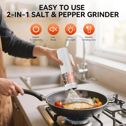 Rechargeable Electric Salt and Pepper Grinder with LED Light, Adjustable Coarseness, Designed for One-Handed Kitchen Cooking