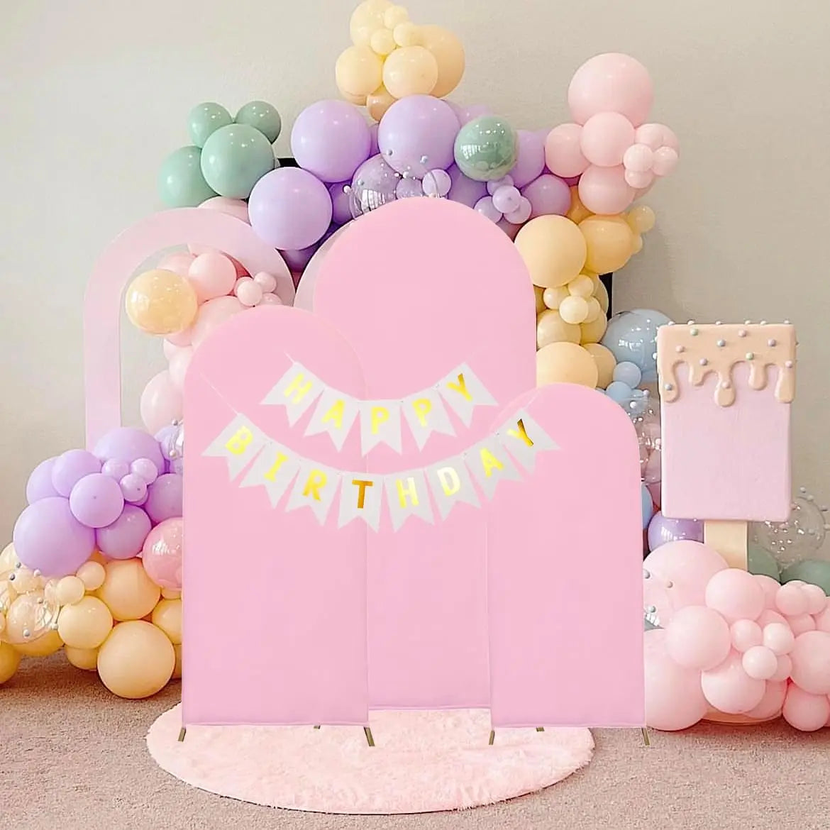 Pink Elastic Arch Backdrop Cover Spandex Fitted 2-Sided Round Top Chiara Arch Backdrop Cover for Wedding Party Birthday Banquet
