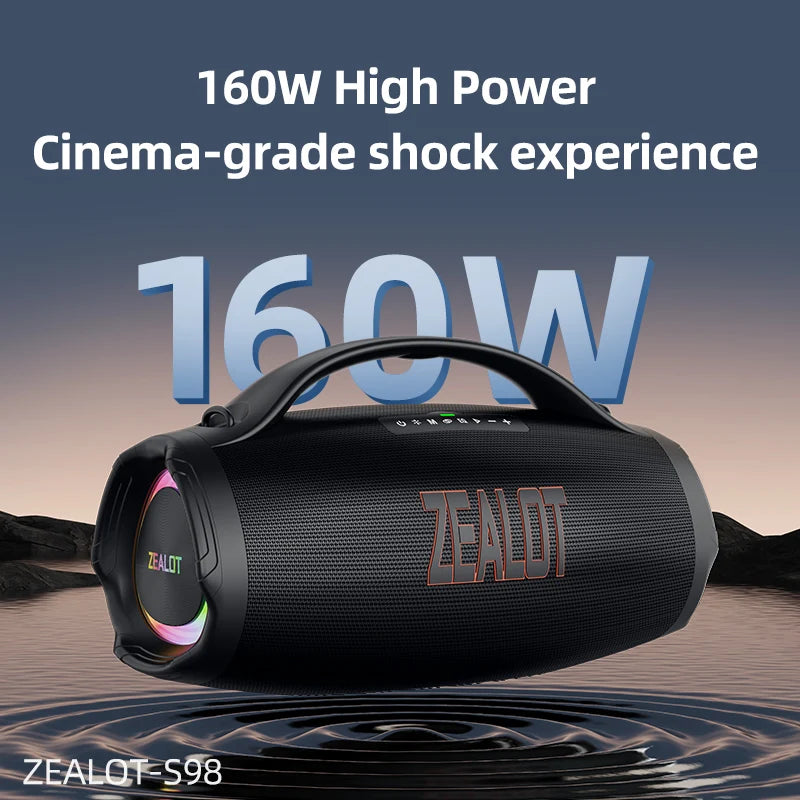 ZEALOT S98 160W Big Power Portable Bluetooth Speaker Wireless TWS Subwoofer Bluetooth Speaker Waterproof Mobile HIFI Quality