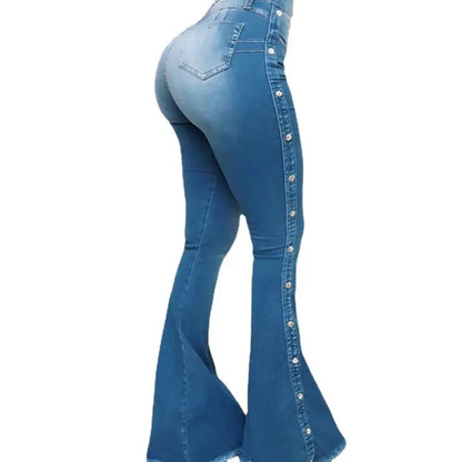 High-Waist Flare Denim Jeans | Distressed Vintage Stretch Trousers | Women's Floor-Length Streetwear Pants