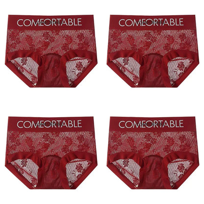 4PCS Women Seamless Panties Transparent Briefs Plus Size Lace Antibacterial Panties
