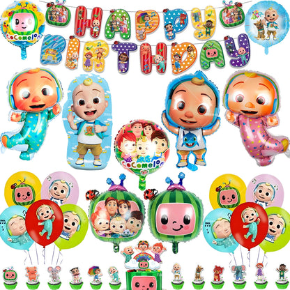 Cocomelon Balloon JJ Melon Watermelon Toy Happy Birthday Banner Party Decoration Backdrop Cake Topper JOJO Disposable Tableware