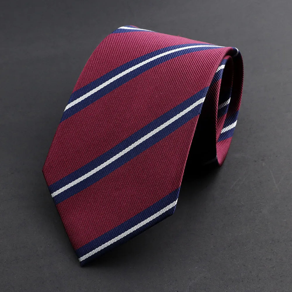100% Silk Tie 8cm Stripe Slim Necktie Navy Blue Burgundy High Quality For Men Business Meeting Suit Dress Gravatas