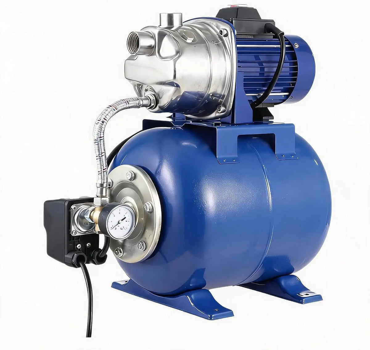 1.6HP Stainless Steel Shallow Well Jet Pump with Pressure Tank – 1320 GPH, 115V, 164 ft Lift, Automatic Water Booster for Home / Farm / Garden (Blue)