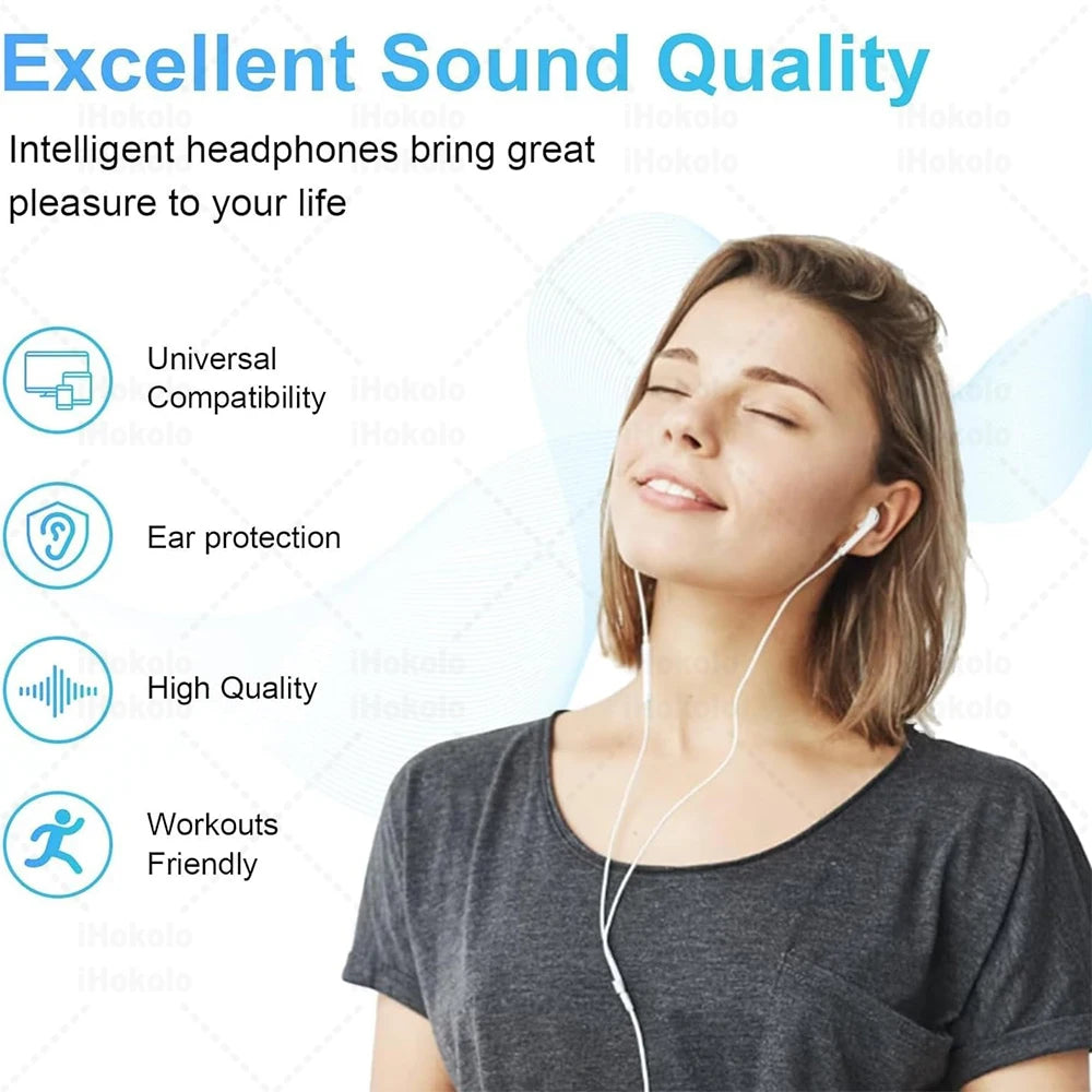 Original Wired Earphones For Apple iPhone 17 16 15 14 13 12 11 Pro Max USB-C Lightning 3.5mm Headphones X XR 8 Phone Accessories