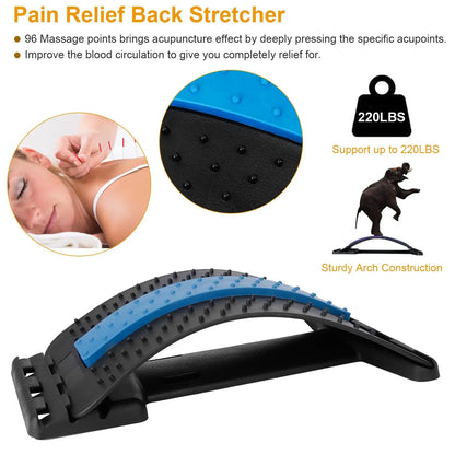 3-Level Adjustable Back Stretcher, 96 Massage Points for Pain Relief, Arch Spinal Groove Support, 220lbs Capacity, for Sedentary/Driving/Posture Correction, 1 Piece