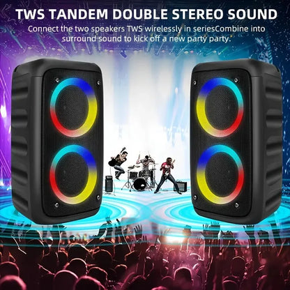 Portable Bluetooth Karaoke Speaker 10W Dual Speaker RGB 6 Lighting Effects TWS Stereo 2400mAh Battery With Wired Microphone Phone Holder