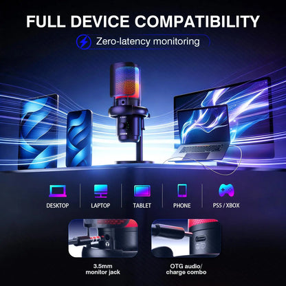 USB Gaming Streaming Microphone with RGB Light, AI Noise Reduction Podcast Mic Kit