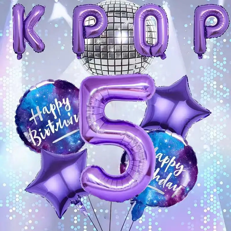 10Pcs/set Purple K-Pop Music Theme Birthday Balloons Decoration 0-9 Number Birthday Parties Photo Backdrops Perfect Social Gift