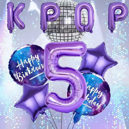 10Pcs/set Purple K-Pop Music Theme Birthday Balloons Decoration 0-9 Number Birthday Parties Photo Backdrops Perfect Social Gift
