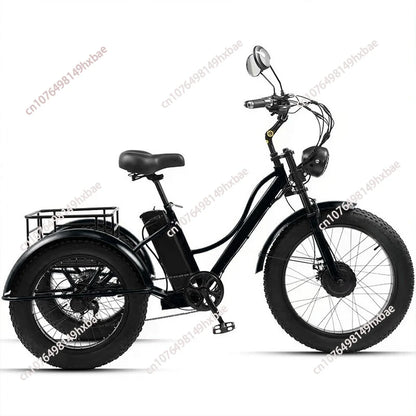 Electric Bike For Man 24-Inch 750W 48V Three Wheeled Electric Vehicle Fat Tire Pedal Powerful Electric Tricycle For Adults Elder