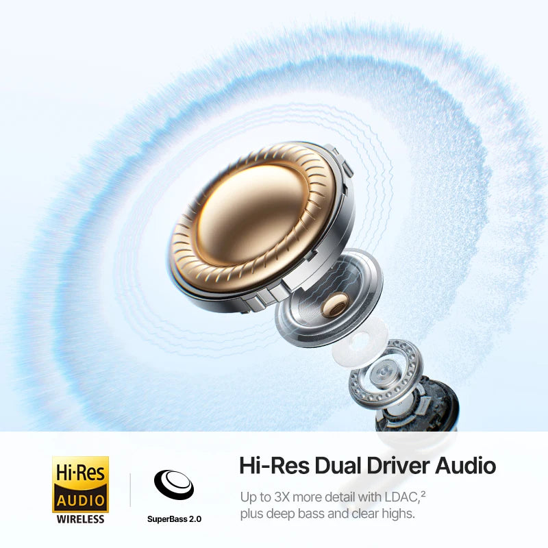 Baseus Bass EP10 Ultra Wireless Earphones -55dB Noise Reduction 65Hrs Long Playtime Bluetooth 6.0 Earbuds 6 Mics AI Call Clear