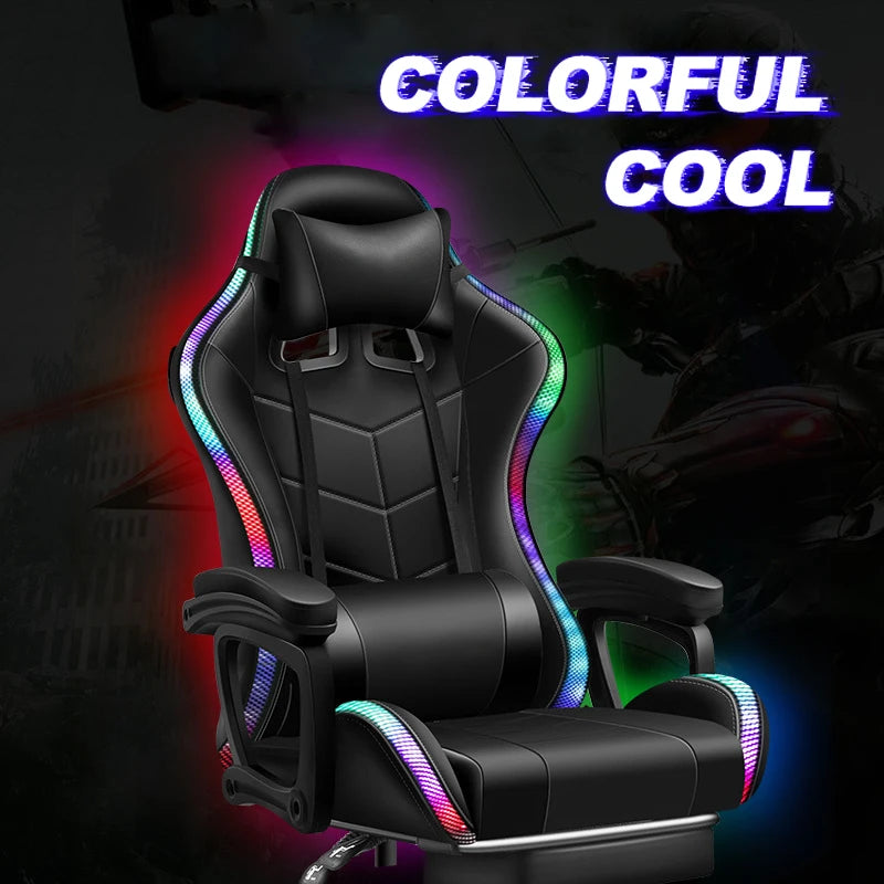 Computer PC Game Chair Gaming Pu Leather Silla Gamer Massage Racing Gaming Chair with Lights and Speakers