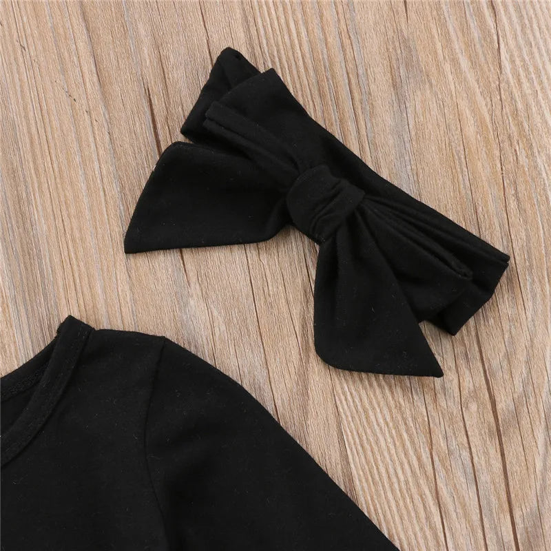 0-24months Baby Girls Long Sleeve Romper Casual Round Neck Infant Girls Princess Bodysuit With Bow Headband
