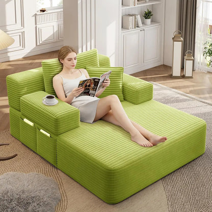 2-in-1 Convertible Chaise Lounge Indoor, 60.2" Corduroy Upholstered Chaise Lounge Chair that Converts to Sleeper, Custom