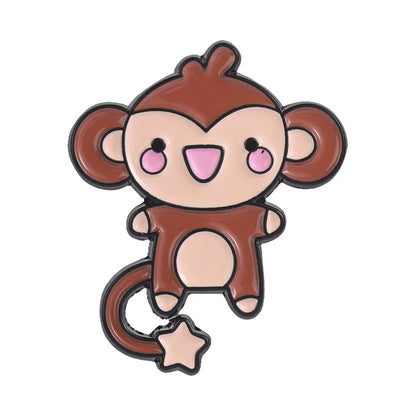 Cute Monkey Enamel Pins Cartoon Star Tail Ape Floral Kawaii Animal Brooches Lapel Backpack Badge Fashion Jewelry Gift for Friend