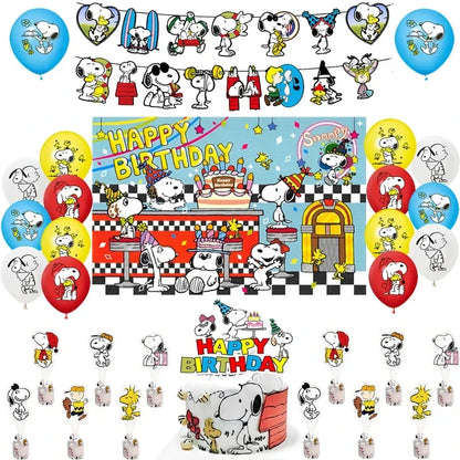 Happy Birthday Party Decorations Dog Banner Flag Foil Latex Balloons White Anime Supplies Baby Boy Girl Kids Cute Toy Gifts