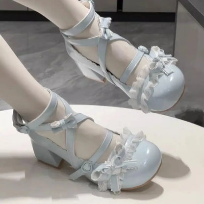 2026 New Butterfly-knot Lolita Women Mary Jane Shoes Elegant Round Toe Thick Heel Shoes Ladies Fashion Dress Pumps