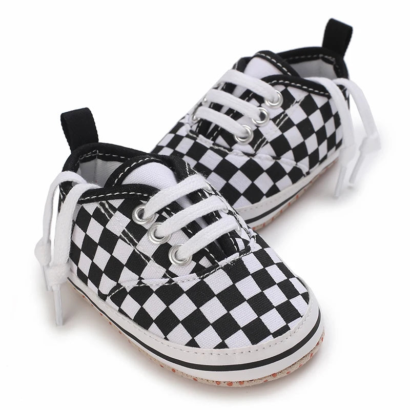 2025 New Baby Canvas Sneakers Anti-slip Soft Plaid Baby Boy Girl Shoes Newborns First Walkers Infant Baby Unisex Casual Shoes