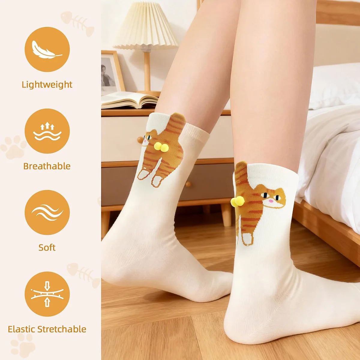 1/2 Pairs Cute Cat Socks with Balls Novelty Funny Animal Crew Cats Socks for Women Men Cats Lovers Gift