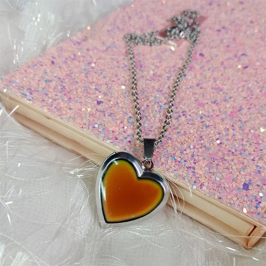 Heart Mood Locket Necklace Color Changing Necklace Temperature Mood Stainless Steel Love Shape Photo Pendant Necklace Jewelry