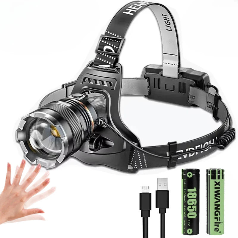 Powerful Headlamp 2*18650 Battery Rechargeable High Power LED Head Flashlight Fishing Head Lantern Professional Front Light
