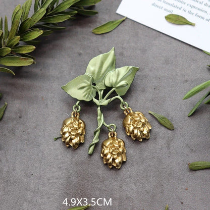 Creative Handmade Exquisite Green Plant Brooch Corsage Woman Retro Pearl Brooches Coat Accessories Jewelry