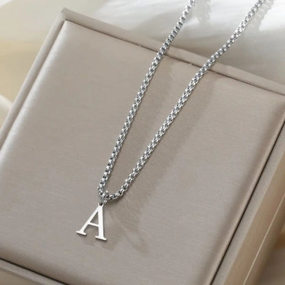 Cazador A-Z Initial Letter Box Chain Necklace for Men Stainless Steel