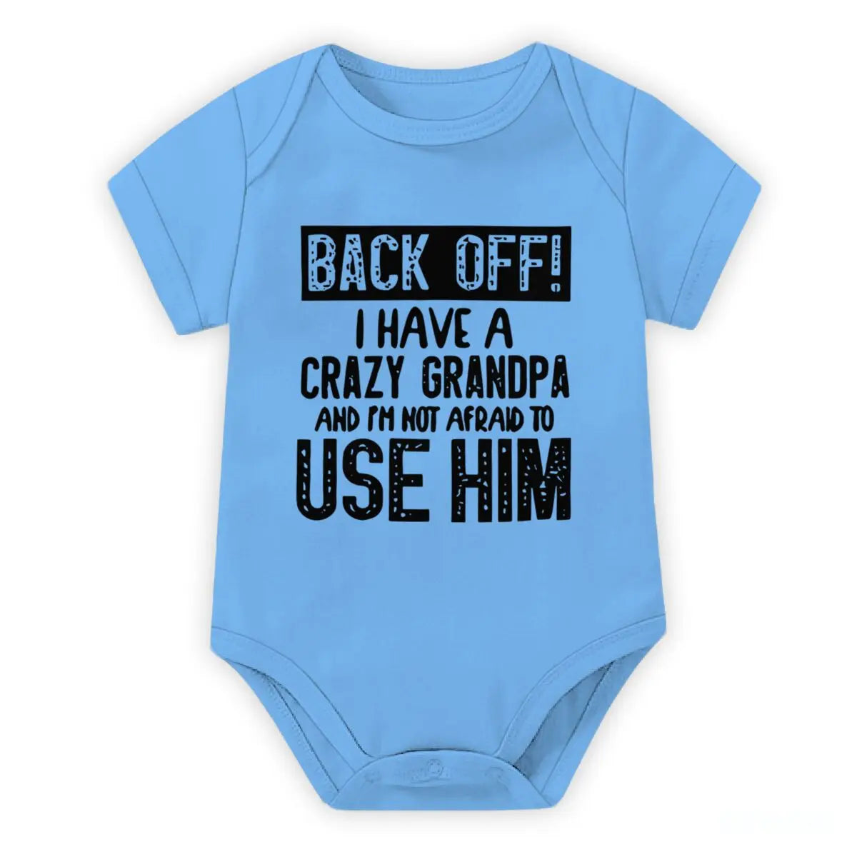 Cute Cotton Baby Bodysuit with "Back Off! I Have A Crazy Grandpa" Print Short Sleeve Baby Girl Boy Jumpsuit Kids Cotton Clothes
