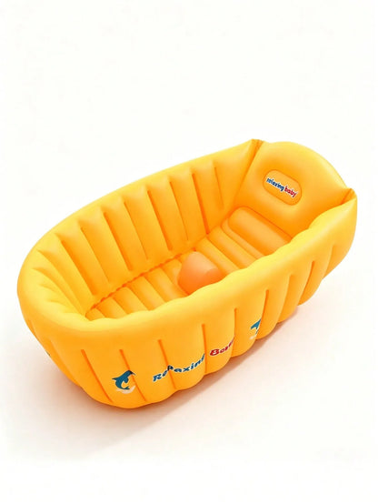 Yellow Inflatable Baby Bathtub Portable Foldable Non Slip Newborn Blow Up Bath Tub Toddler Swimming Pool Travel Shower Basin Air Padding