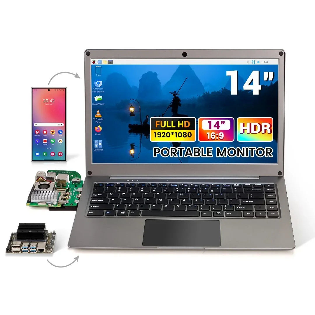 CrowView Note 14inch All-in-One Portable Monitor, Phone-to-Laptop Device SBCs/Mini PC/PC/Game Console - English Keyboard