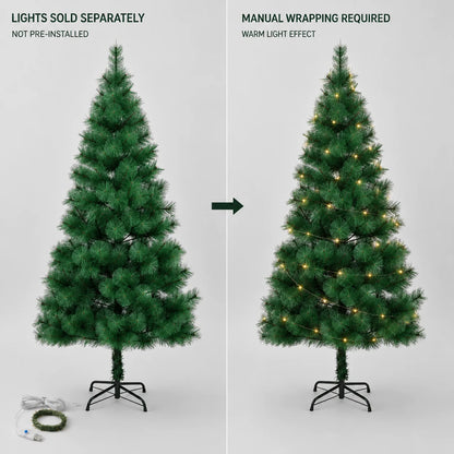Artificial Christmas Tree 120-210cm PET Pine Needle Xmas Tree Optional USB Warm White Cool White Multicolor Lights Metal Stand