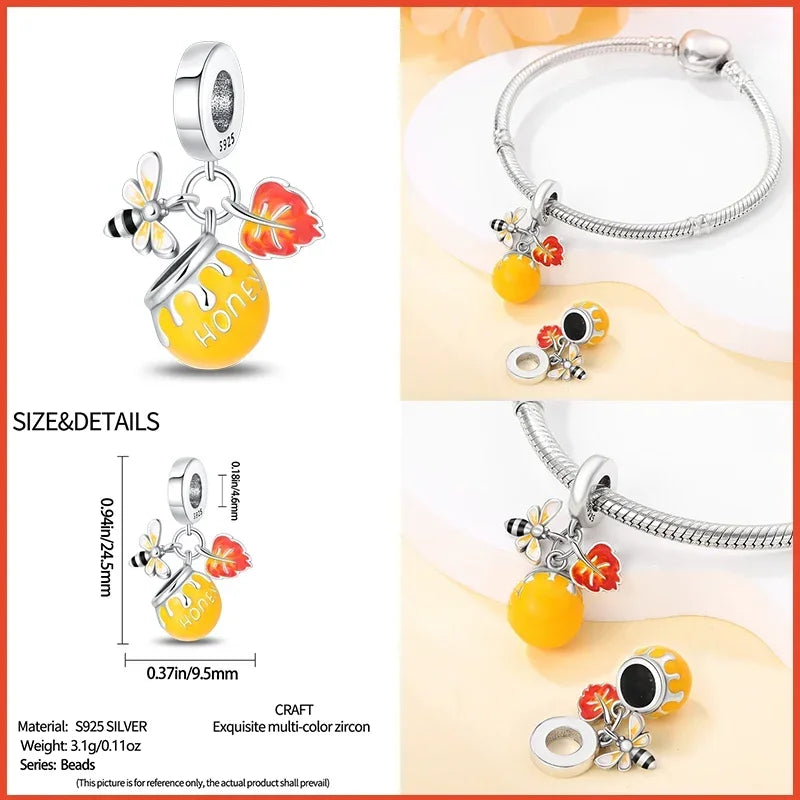 925 Sterling Silver Fashion Bee Honey Jar Sunflower Autumn Series