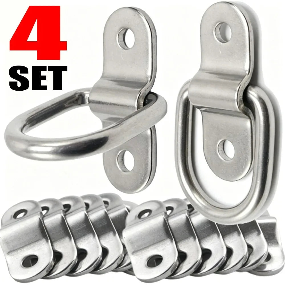 4~1Set D Rings Tie Down Anchors Ring Pull Hook Stainless Steel Lashing Ring Load Fit for Car Boat Cargo Trailer Vehicles RV Van