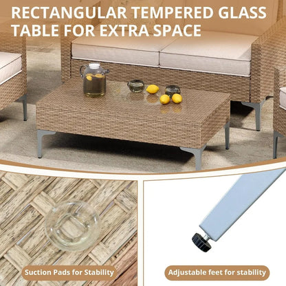 4-Piece Patio Furniture Set, Outdoor Wicker Sectional Sofa with Coffee Table, Anti-Slip & Thick All-Weather, Customized