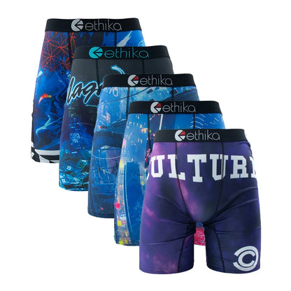 ETHIKA 5Pcs Men Underwear Breathable Mesh Crotch Man Swimming Underpants Plus Size L-3XL Mens Panties Sexy Men's Boxershorts