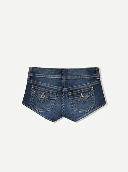 Y2k Zipper Denim Mini Shorts For Women Sexy Low Waist Pocket Peachy Bottom Short Jeans Female Chic Street Evening Club Partywear
