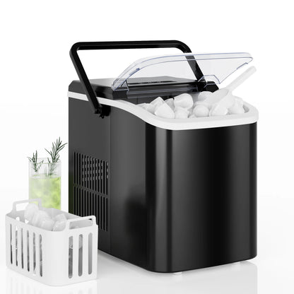 JHK Portable Kitchen Ice Machine Countertop Ice Maker with Handle 9 Bullet Ice Cubes Ready in 6 Mins Self-Cleaning Quiet Compact Ice Maker for Home Camping