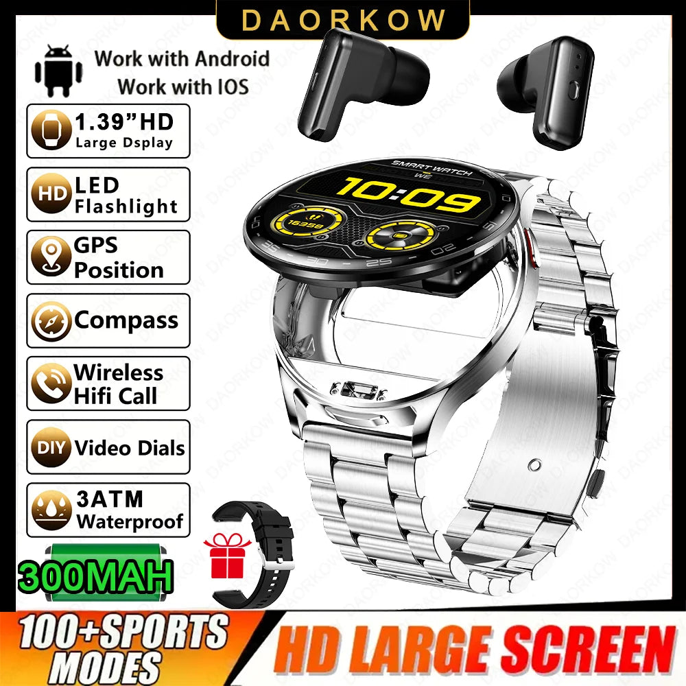 From DAORKOW Smartwatch TWS 2-in-1 Bluetooth Earphones With Built-in Speaker HIFI 9D Sound Quality Health Exercise Monitoring