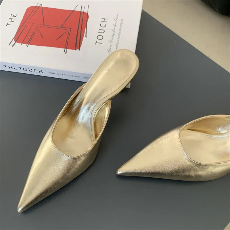 Luxury Designer Women's Shoes New Exquisite Pointed Tip High Heeled Slippers for Woman Fashion Baotou Casual Shoes Zapatos Mujer