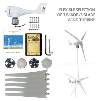 3 5Blades 600W 12V 24V Wind Turbine Generator With MPPT Controller High Effcient Household Wind Generator for Battery Charge