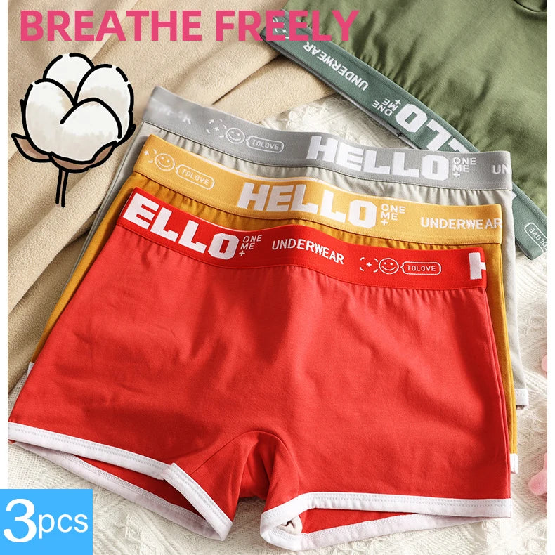 3pcs Set Womens Cotton Boyshorts 45-80kg Boxer Shorts Comfortable Underwear for Women Girl Student Breathable Soft Sexy Panties