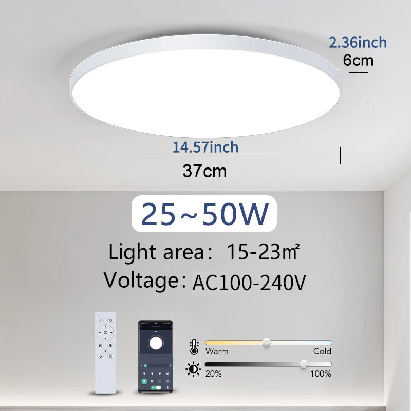 MARPOU Smart Ceiling Lamp LED Lamp for Bedroom Large Ceiling Lamps LED Lights with Remote Control Dimmable LED Lights for Room