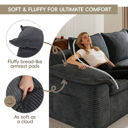 2Pcs Cloud Sectional Couch Sets, Convertible Modular Sofa. Grey | Boneless Couch, Deep Seat, Widened Armrests,, Customized