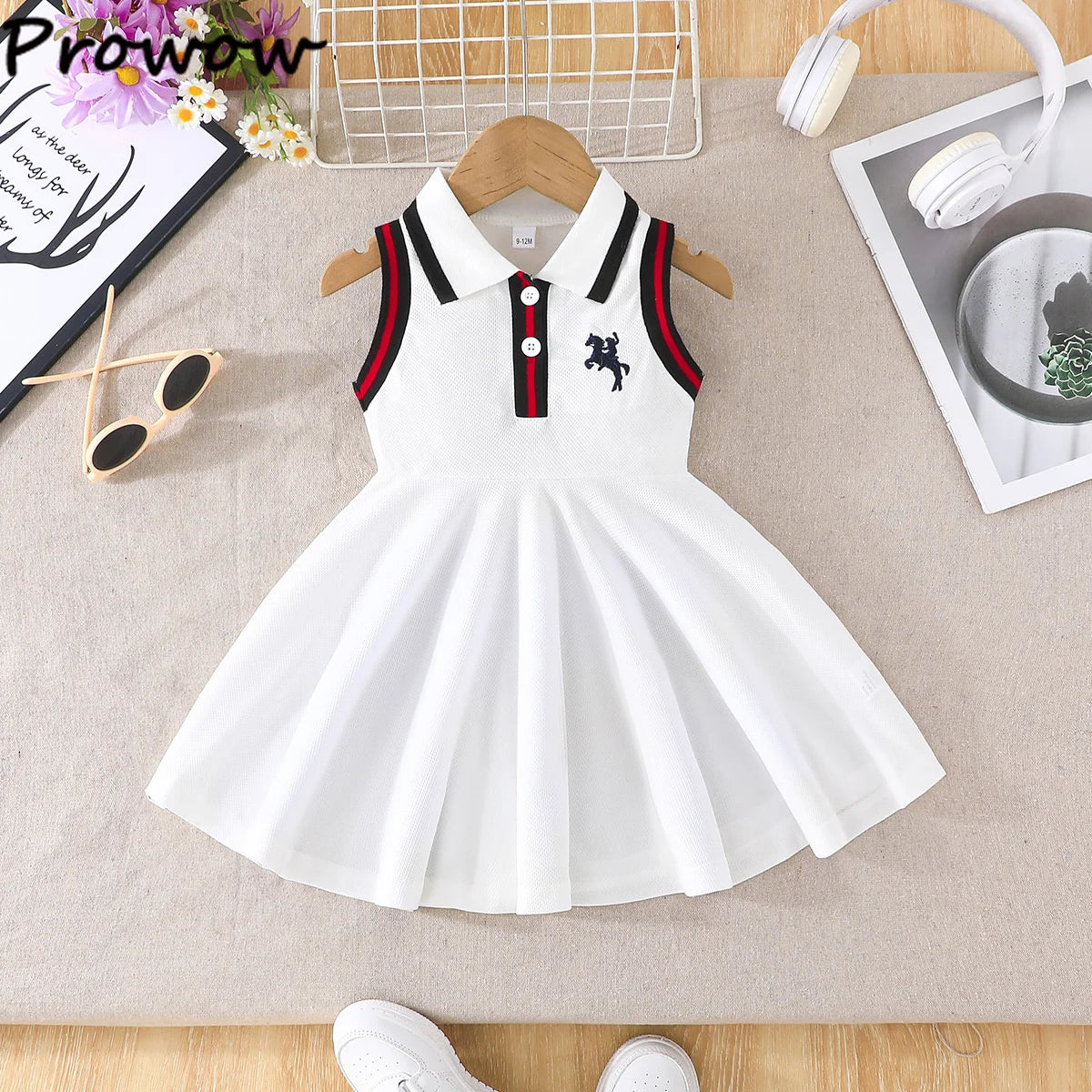 Prowow 0-3Y Baby Sporty Dresses 2025 Sleeveless Polo Dress For Girls Preppy Style Letter Baseball Dress Toddler Girl Clothes