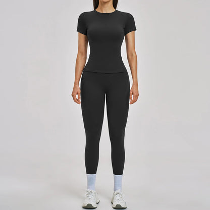 Gym Set 2PCS Yoga Suit Sports Outfit Women Tracksuit Running Workout Clothes Short Sleeves Sport Bra Athletic Wear Yoga Clothing