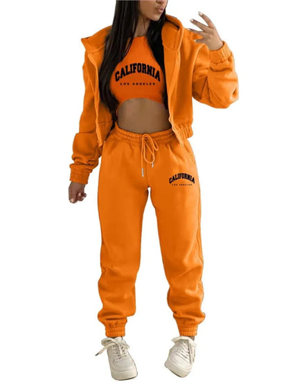 Autumn And Winter New Fleece Hoodie Letter Print Hooded Women's Suit Fashion Loose Casual Sports Pants Female 3 Piece Set 2024